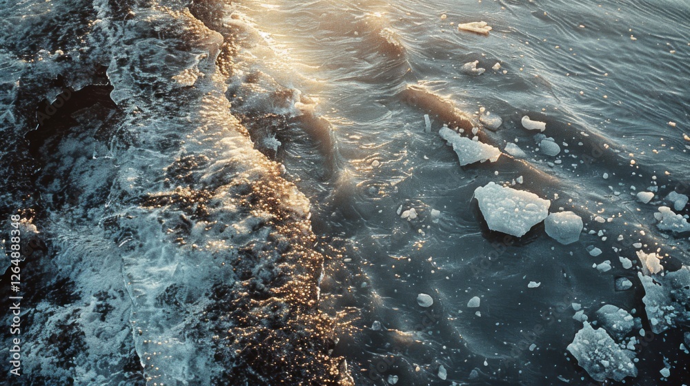 Aufkleber crystal clear water glistens under the warm glow of the setting sun as waves interact with floating 