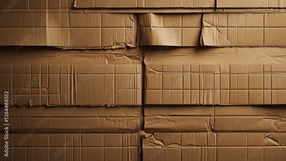 Aufkleber Textured surface of stacked cardboard boxes with creases and folds suitable for various backgrounds and design projects Copy Space