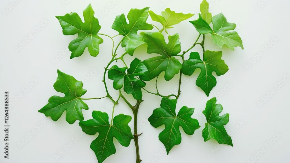 Aufkleber green ivy leaves arranged on a white background with stems visible creating a natural composition co