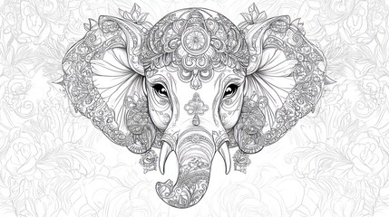 Ornate elephant illustration with floral background for coloring books and creative projects