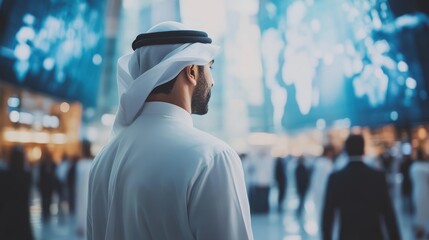 Thoughtful Man in Traditional Attire Contemplating Cityscape