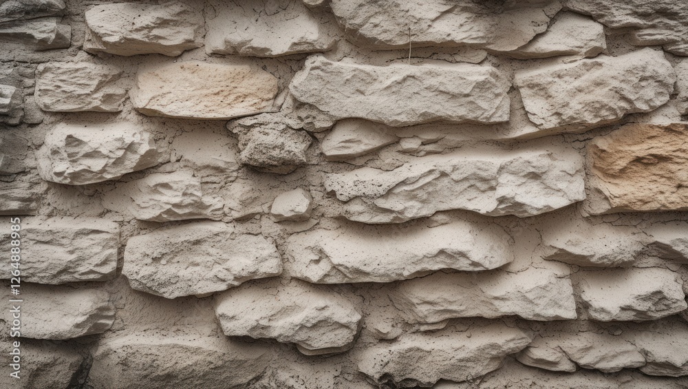 Aufkleber Textured stone wall background with irregularly shaped stones in neutral tones and subtle variations, ideal for architectural and design use. Copy Space