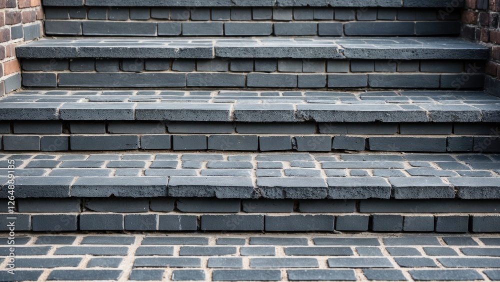 Poster Gray brick staircase with uneven steps and textured surface for architectural detail and design Copy Space