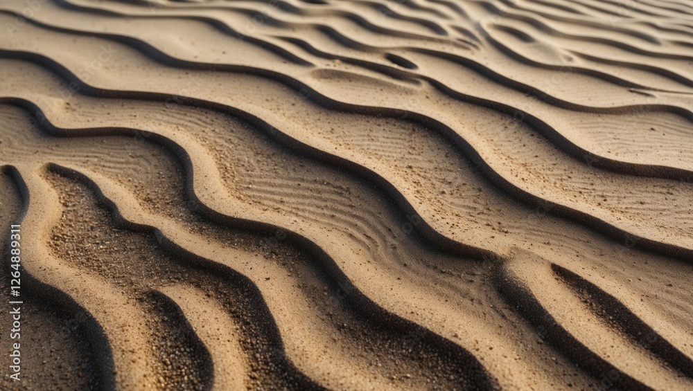 Poster sand dunes with wave patterns and texture, natural abstract background, warm tones, copy space.