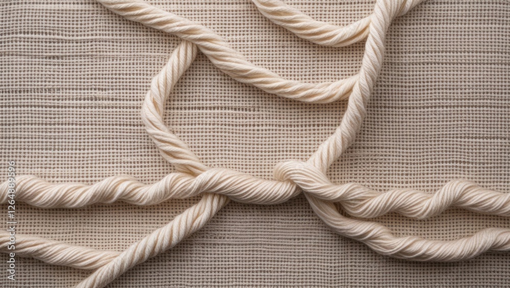 Poster textured fabric background with intertwined cream colored ropes creating a pattern, suitable for tex