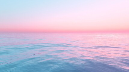 Obraz premium Soft focus maritime scene, gentle pink and blue gradient, blended ocean horizon, peaceful evening sky, abstract water surface, calming color transitions, ethereal mood