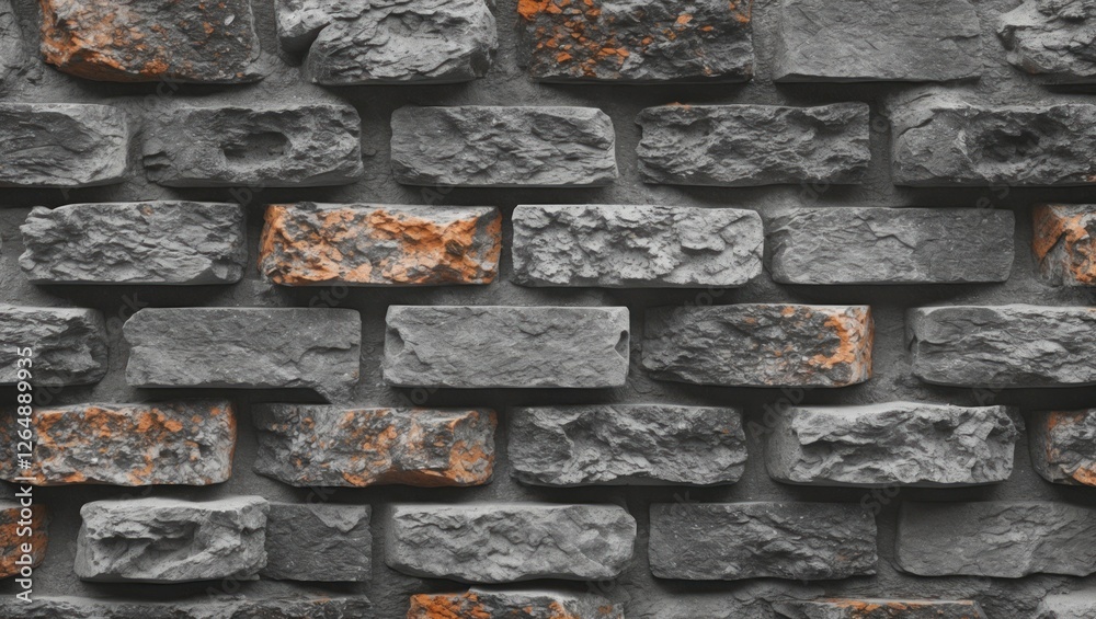 Aufkleber textured grey and orange brick wall background with uneven surface and rough edges suitable for vari