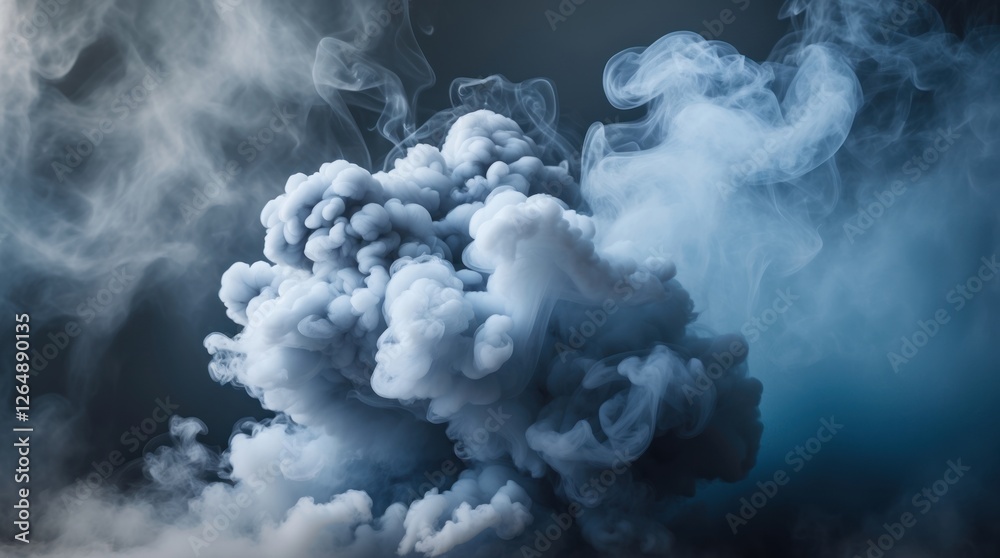 Poster Grey smoke cloud on dark background with swirling patterns and textures Copy Space