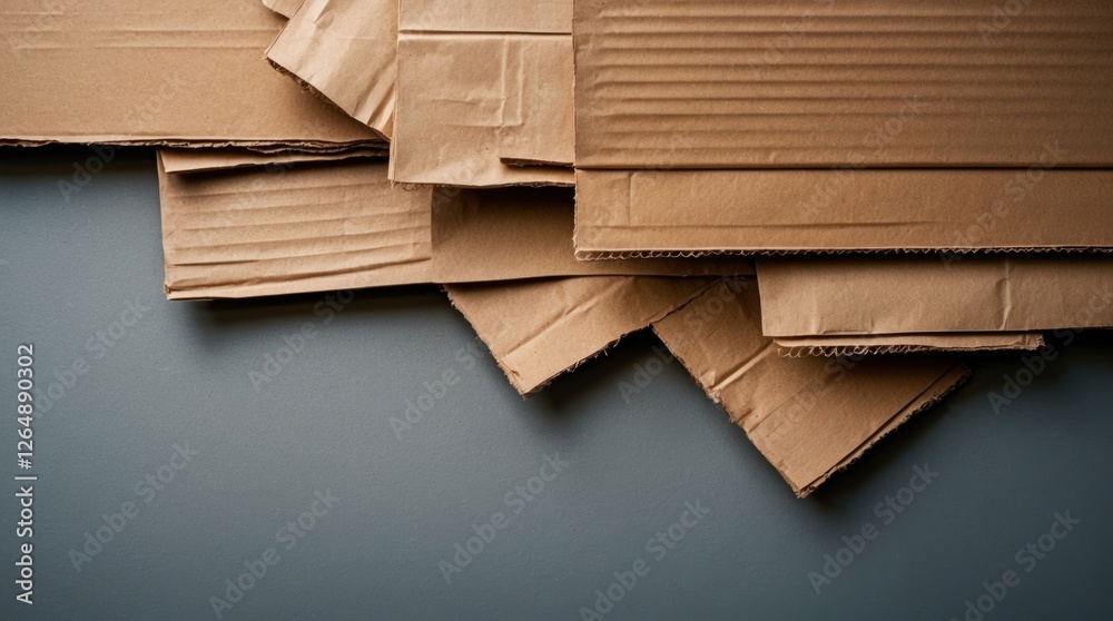 Aufkleber Stacked brown cardboard boxes on a gray background with texture details and ample Copy Space for text placement.