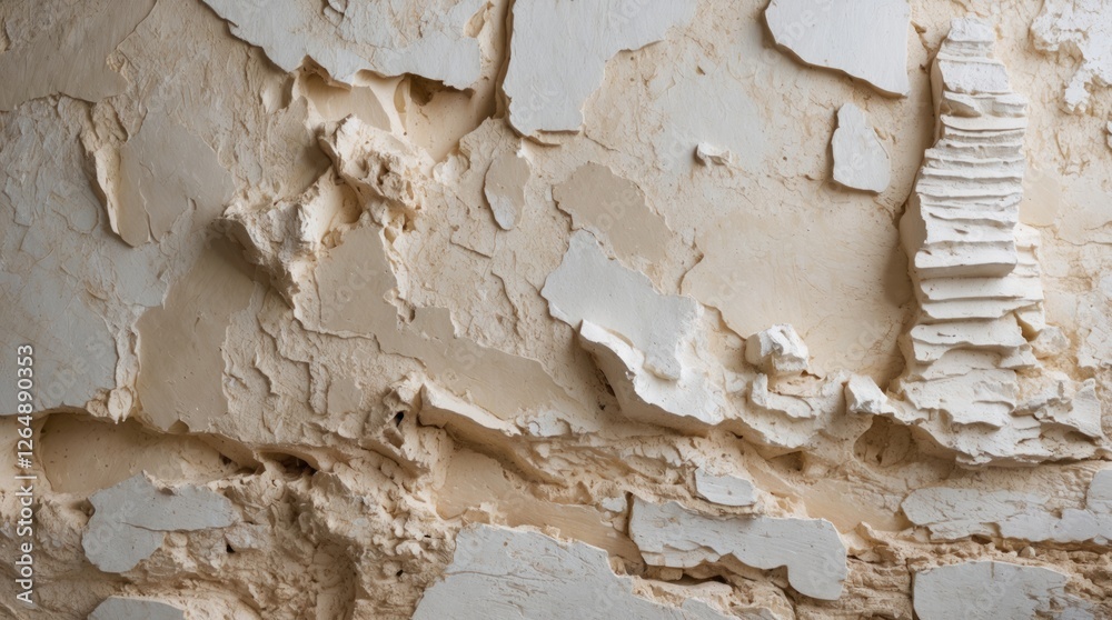 Poster peeling paint texture on a weathered wall with layers of white and beige tones suitable for backgrou