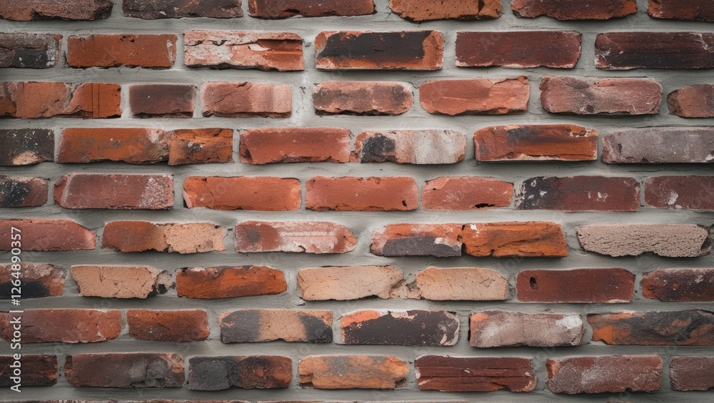 Poster Textured brick wall with red and brown bricks arranged in a horizontal pattern suitable for backgrounds and textures Copy Space