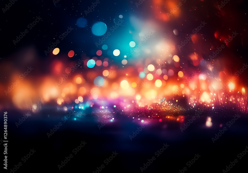 Poster blurred lights create vibrant bokeh against a dark backdrop. colorful orbs glow, overlap, generating