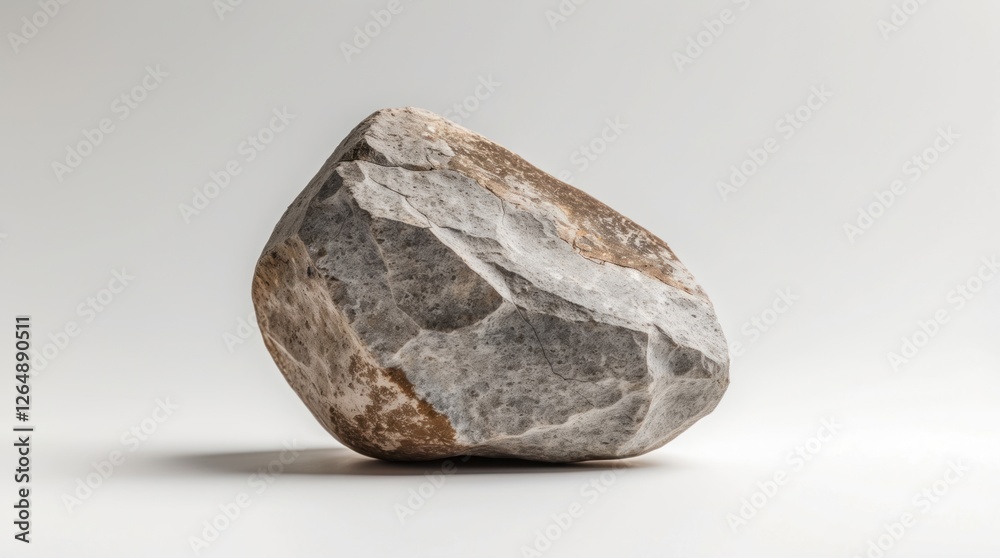 Poster Flat gray rock on white background with natural textures and patterns suitable for texture or natural material concepts Copy Space