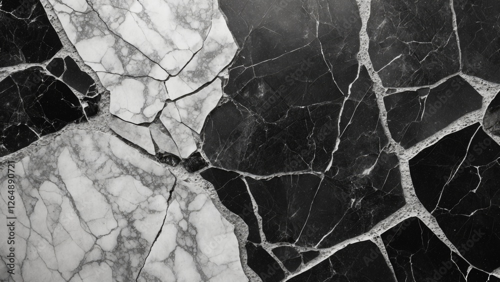 Poster Black and white marble texture with intricate veining and cracks suitable for background and design purposes Copy Space