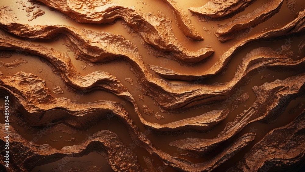 Aufkleber Abstract textural background of layered brown and orange rock formations with wavy patterns suitable for various design projects Copy Space