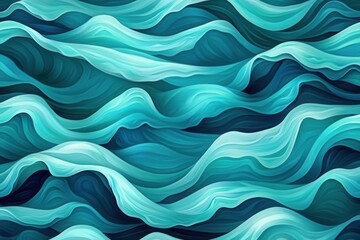 seamless pattern of stylized ocean waves in varying turquoise shades, creating rhythmic movement with contemporary artistic interpretation