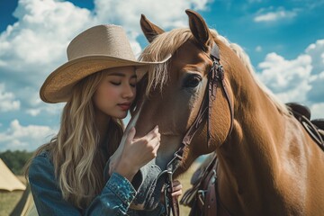Fototapeta premium girl and horse