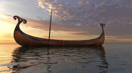 A wooden Viking ship on the water