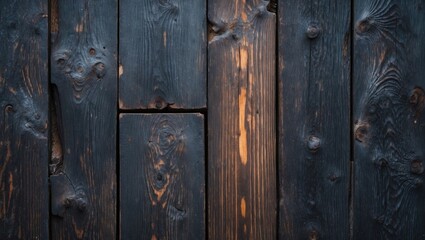 Dark stained wooden planks background with texture and grain details ideal for design use Copy Space