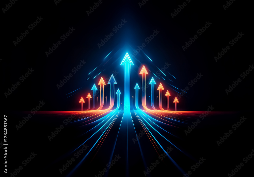 Aufkleber glowing blue and orange arrows ascend on a dark backdrop, symbolizing advancement and progress in a 