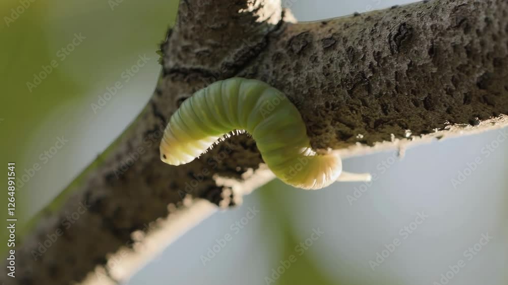 Aufkleber caterpillar resting on a branch in a lush green environment during a sunny afternoon