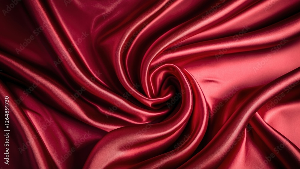 Aufkleber Red satin fabric background with smooth texture and elegant folds ideal for textile design and fashion applications. Copy Space