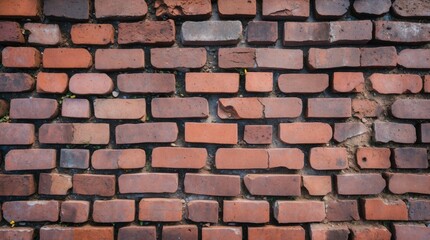 Textured red brick wall surface with varying shades and patterns, ideal for background usage, Copy Space