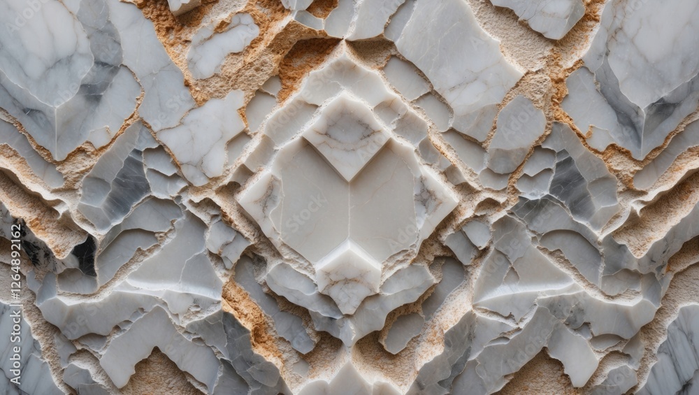 Poster layered marble texture with geometric patterns and natural vein formations in soft gray and beige to