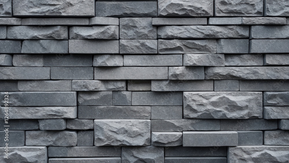 Fototapete Gray textured stone wall background with various sizes of rectangular and irregular blocks. Copy Space