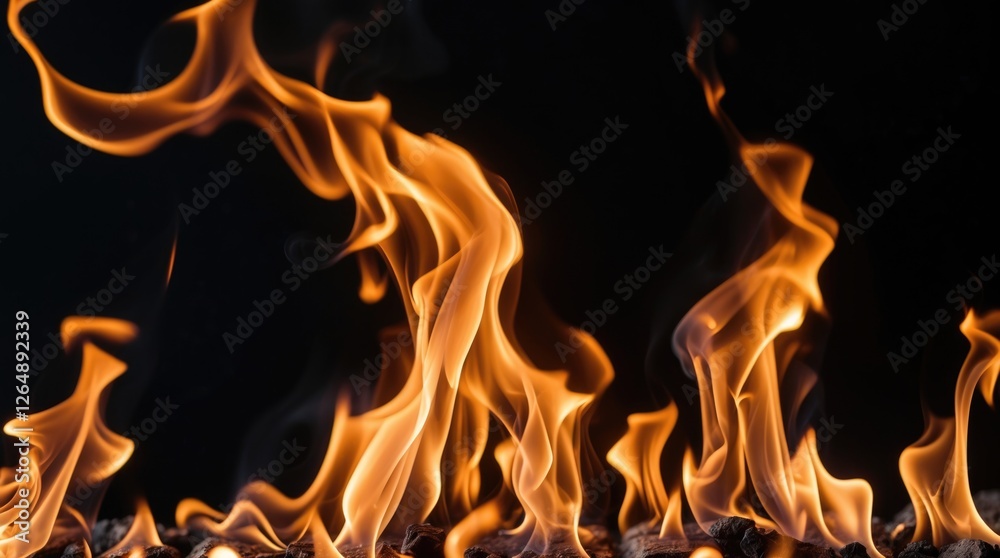 Leinwandbilder Flames on a dark background with vivid orange and yellow colors creating dynamic shapes and patterns suitable for copy space design