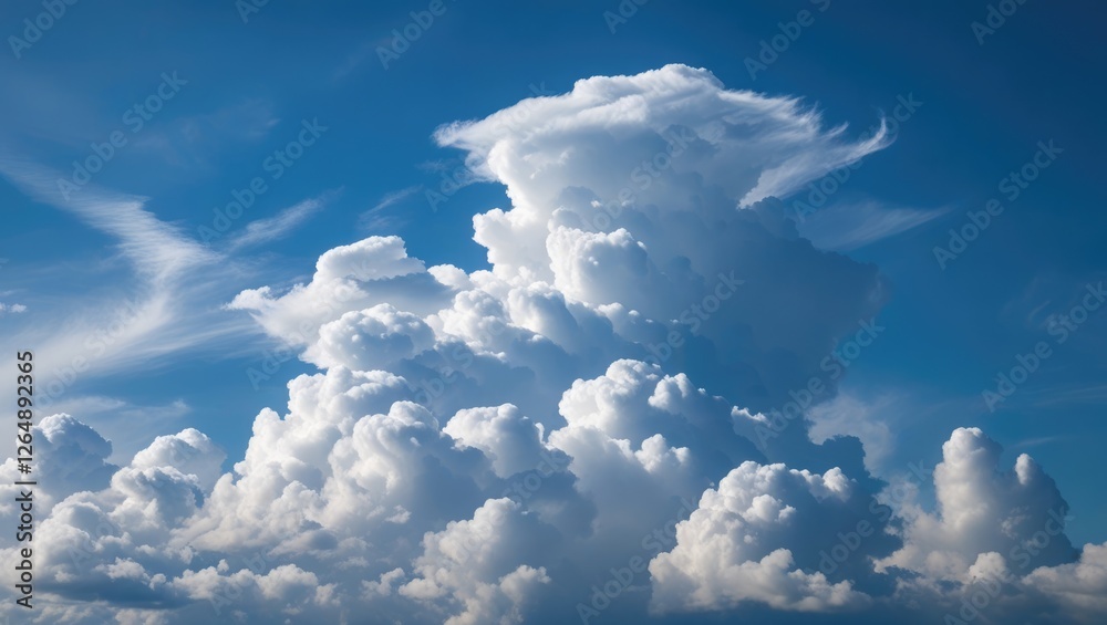 Aufkleber cumulus clouds in a clear blue sky with wispy cloud formations showcasing natural atmospheric dynami