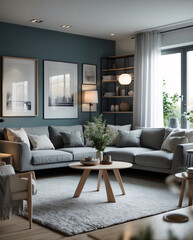 Minimalist Scandinavian living room design with neutral gray couch simple lines and modern elements for a stylish tranquil home Modern Interior Design Inspiration