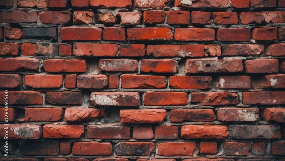 Poster Red brick wall texture background with uneven surface and mortar gaps suitable for architectural and construction themes Copy Space