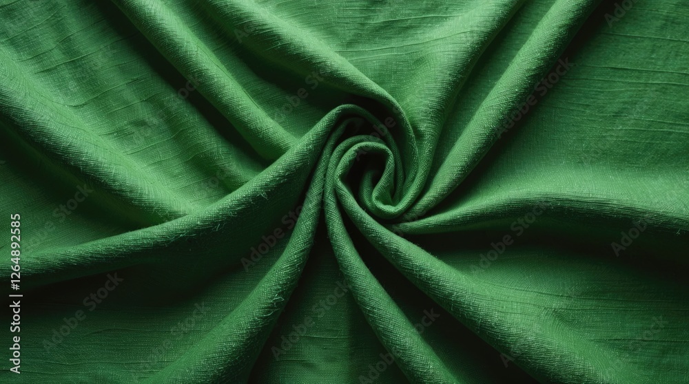 Leinwandbilder Green fabric texture with folds and swirls creating a dynamic pattern ideal for background use Copy Space