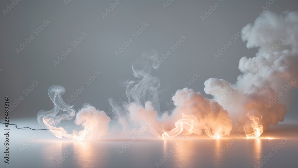 Poster smoke effects with glowing lights on a neutral background showcasing artistic elements and textures 
