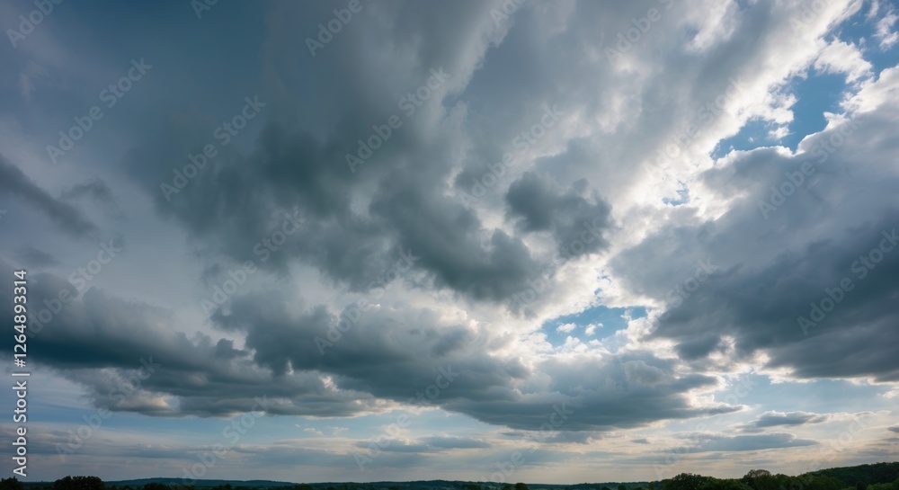 Aufkleber dramatic cloud formations in a blue sky over a landscape with copy space for text placement