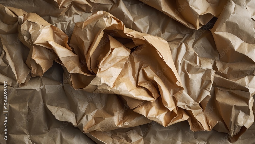 Aufkleber Crumpled brown packing paper texture background with organic folds and shadows suitable for design use and creative projects