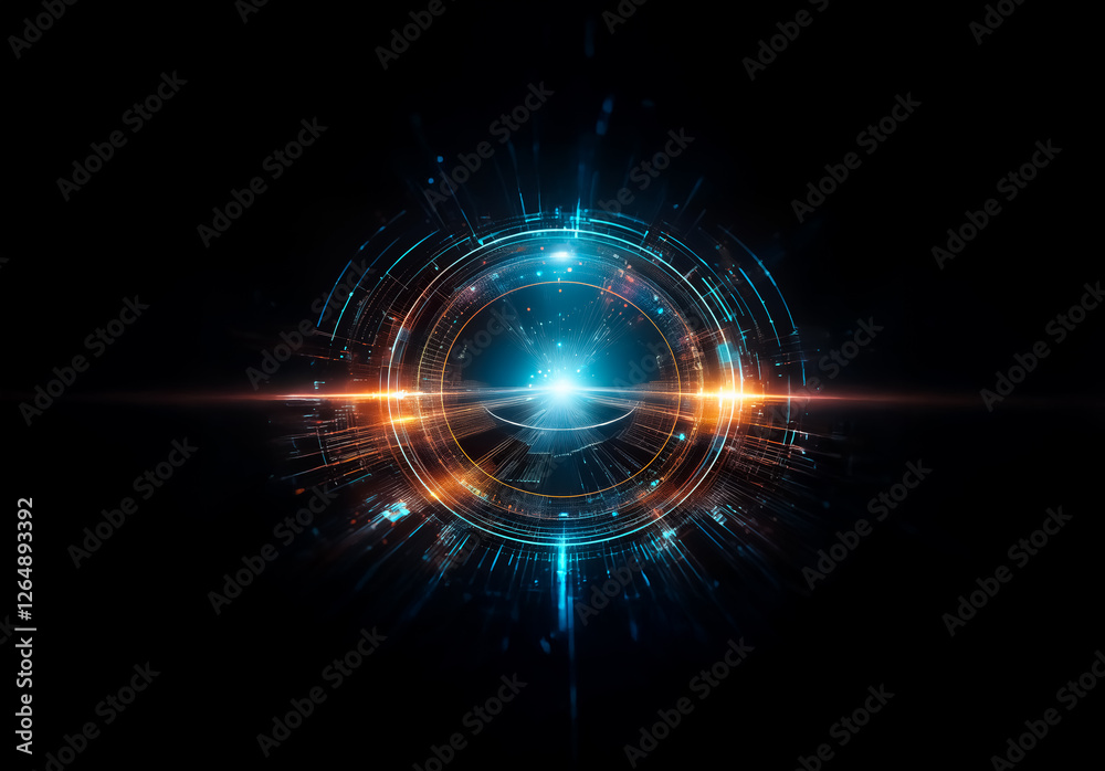 Aufkleber vibrant, glowing light effect on a dark background. circular design with bright blue and orange hues