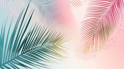 Obraz premium Minimal palm leaf design, dreamy pastel gradient, soft tropical elements, geometric dot overlay, modern nature composition, gentle color flow, abstract botanical pattern, clean aesthetic,