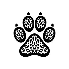 Black paw leopard print silhouette icon vector flat illustration design on white background. Leopard paw print.
