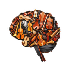Fototapeta premium Musical instruments shaped like a brain transparent background