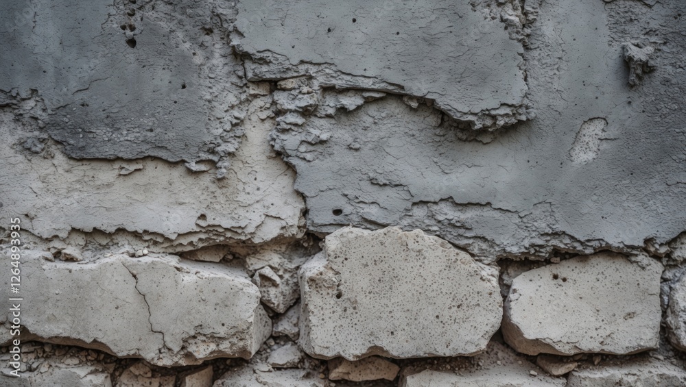 Poster Textured wall with rough gray and white surfaces showing signs of wear and age suitable for background or design use Copy Space