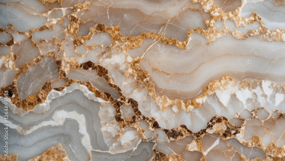 Poster natural onyx stone surface with layers of beige, cream, and gold colors showcasing abstract texture 
