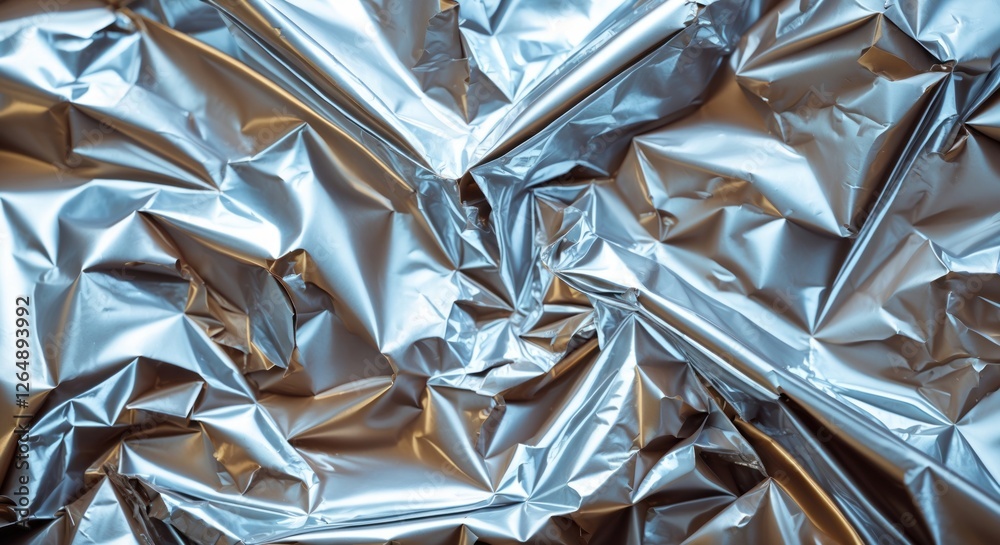 Aufkleber close-up of crumpled metallic foil texture with reflections and highlights suitable for backgrounds 
