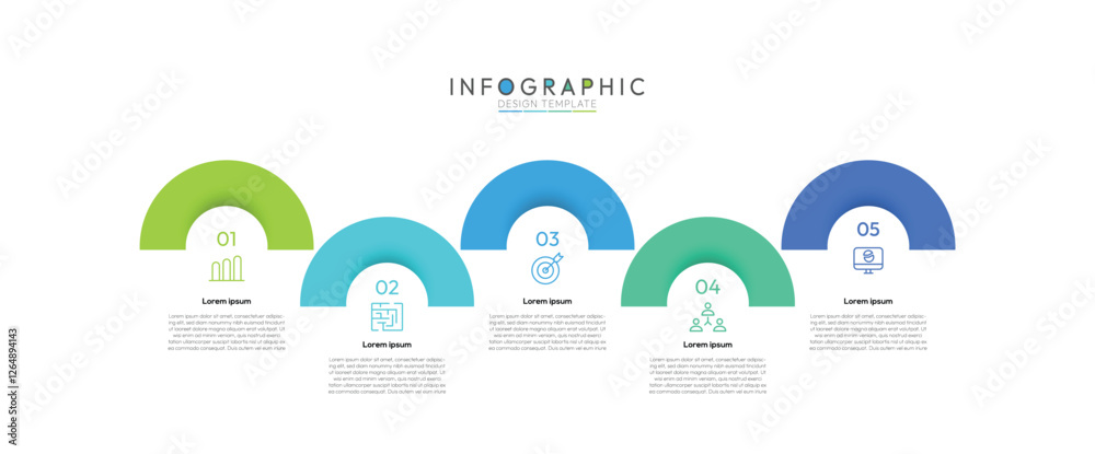 Fototapete 5 Steps Infographic five steps are arranged horizontally from left to right, promoting a clear, linear progression. Instructional graphics with 5 steps sequence design for web pages