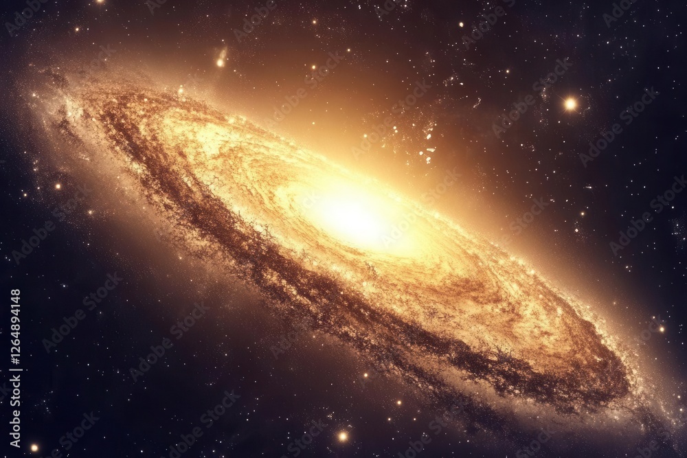 Wall mural spiral galaxy with iridescent cosmic dust streams swirling into a mysterious void, illuminated by di