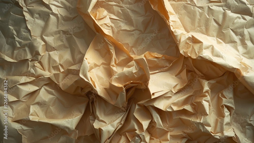 Poster crumpled brown paper texture background with natural lighting suitable for various design applicatio