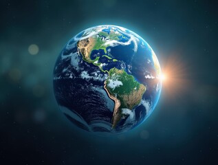 Fototapeta premium Planet earth rotating in space with sunlight shining from behind