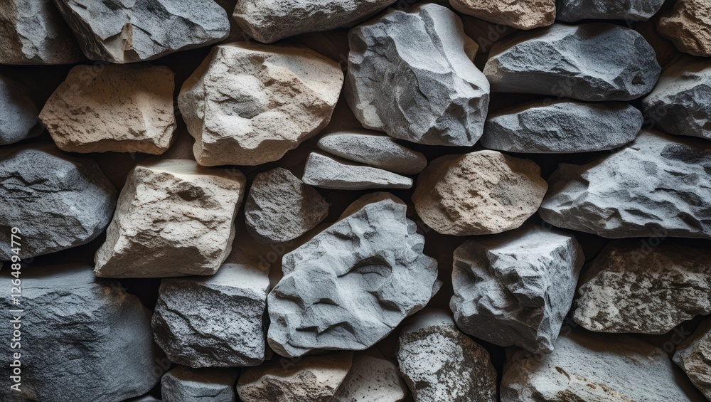 Poster textured stone wall with various sizes and colors of rocks arranged closely together high detail and