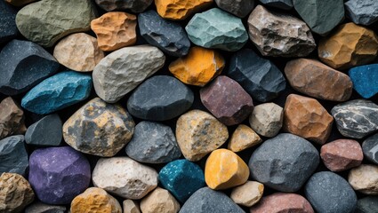 Multicolored stones texture background with various shapes and sizes suitable for natural design layouts and projects Copy Space